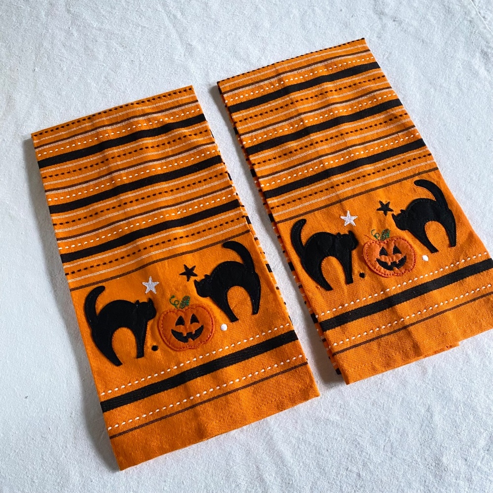 Halloween Black Cat & Jack-O’-Lantern Dish Towels · Set of 2 Cotton Kitchen Tea - Picture 2 of 11